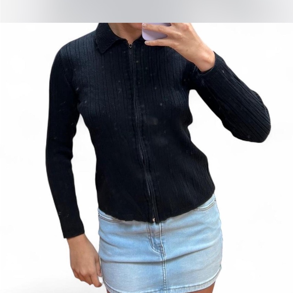 Rafaella Black Ribbed Knit Sweater